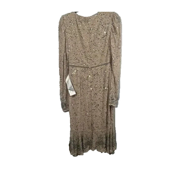 MAC DUGGAL SEQUIN DRESS WITH EMBELISHED HEMLINE NUDE SILVER SZ 10 10740 - Picture 5 of 6